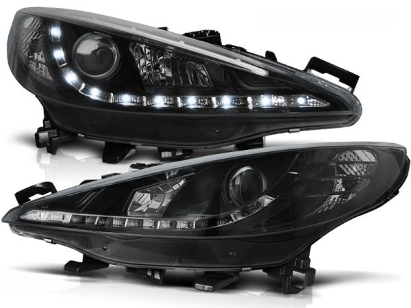 LED Tagfahrlicht Design Scheinwerfer für Peugeot 207 06-12 schwarz